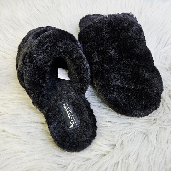 Koolaburra by UGG Women Slippers Size 7 Black Fuzzy Cozy Plush Slide House Shoes - Picture 6 of 11
